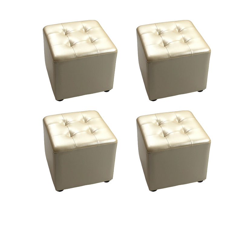 Mid-Century Modern Pouf Ottoman Genuine Leather Upholstered Tufted Square Ottoman