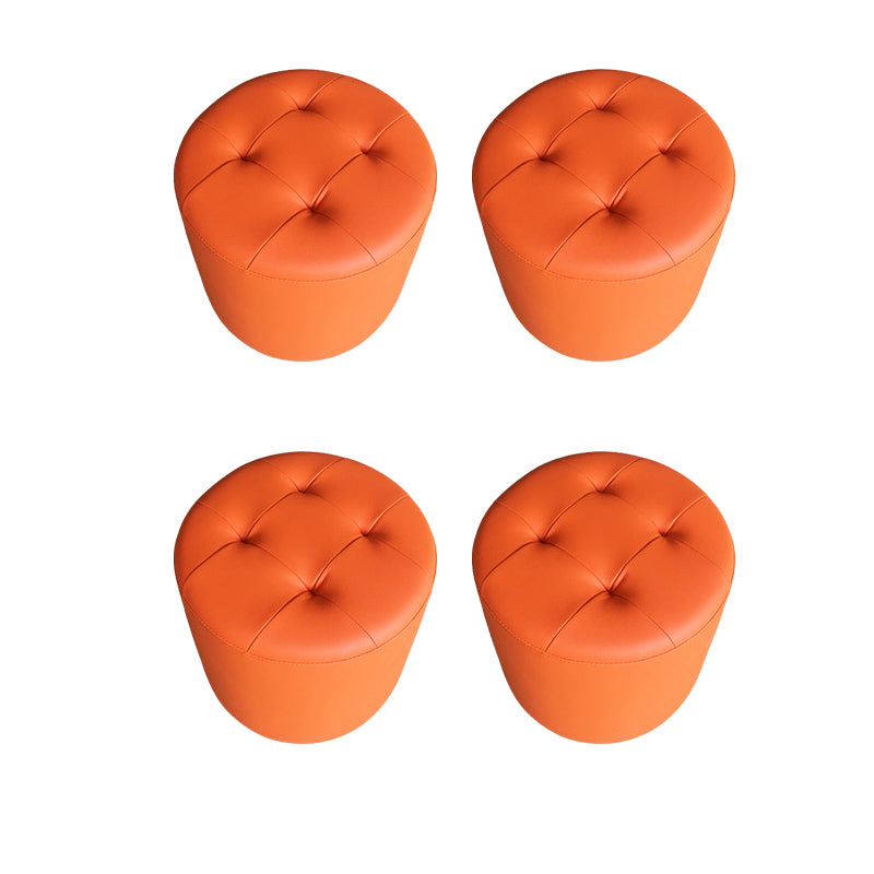 Mid-Century Modern Pouf Ottoman Genuine Leather Upholstered Tufted Square Ottoman