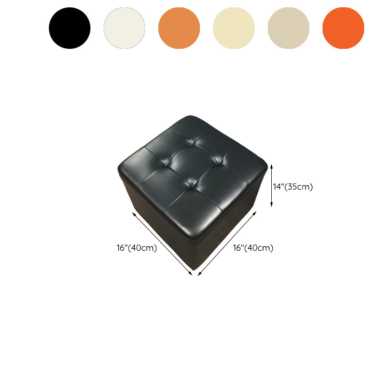 Mid-Century Modern Pouf Ottoman Genuine Leather Upholstered Tufted Square Ottoman