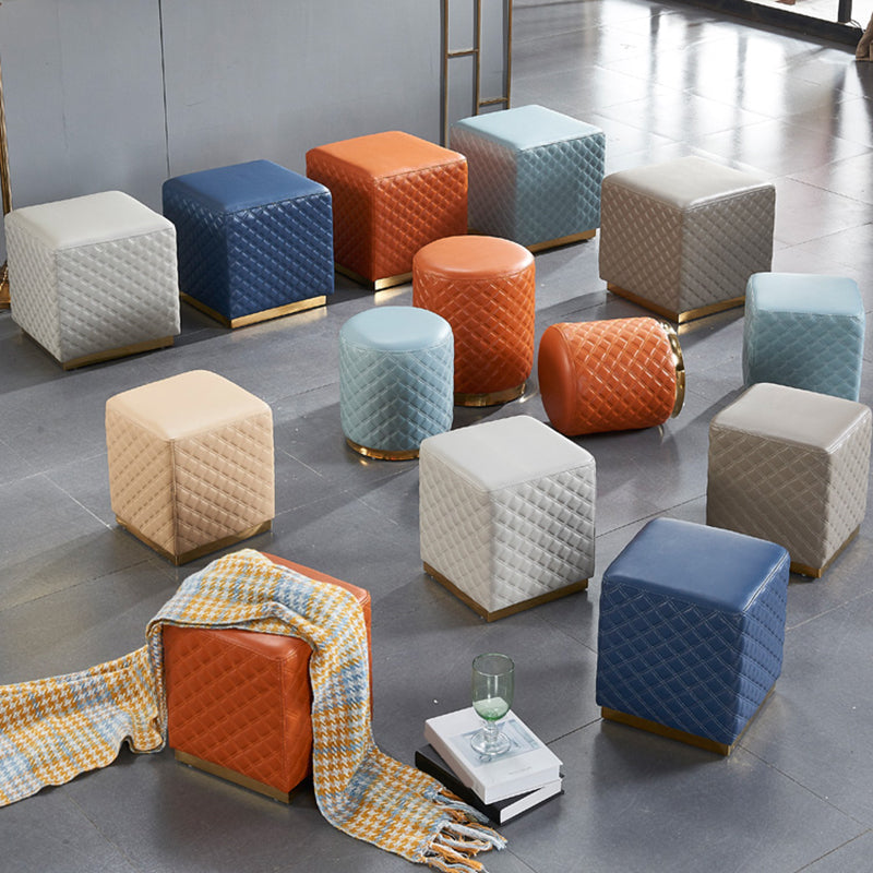 Glam Pouf Ottoman Faux Leather Upholstered Square Ottoman with Metal Legs