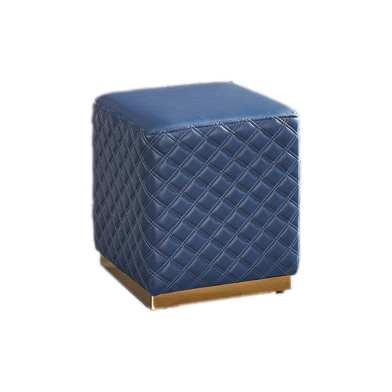 Glam Pouf Ottoman Faux Leather Upholstered Square Ottoman with Metal Legs