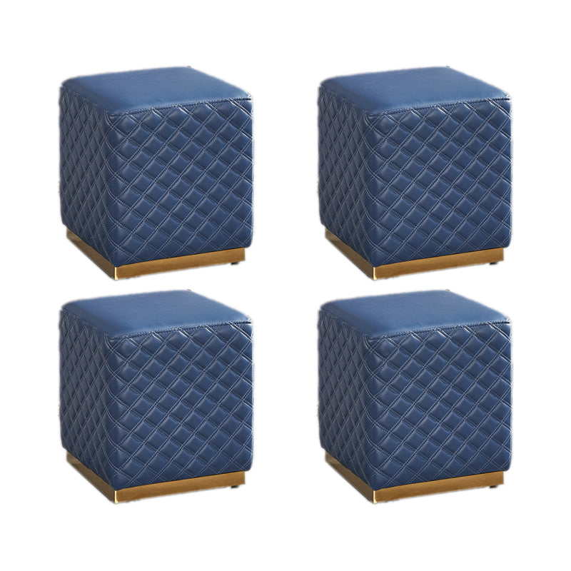 Glam Pouf Ottoman Faux Leather Upholstered Square Ottoman with Metal Legs