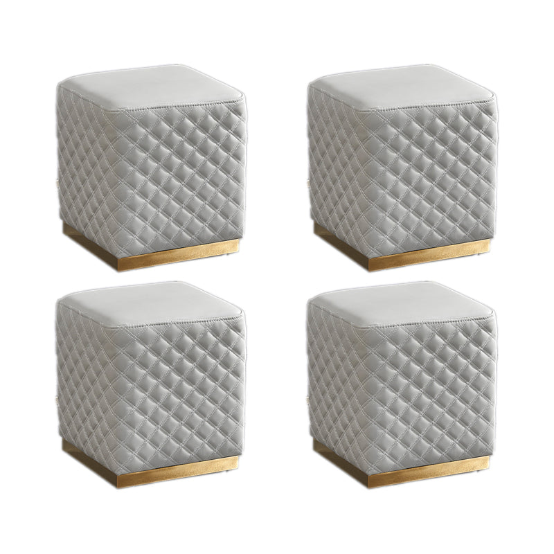 Glam Pouf Ottoman Faux Leather Upholstered Square Ottoman with Metal Legs