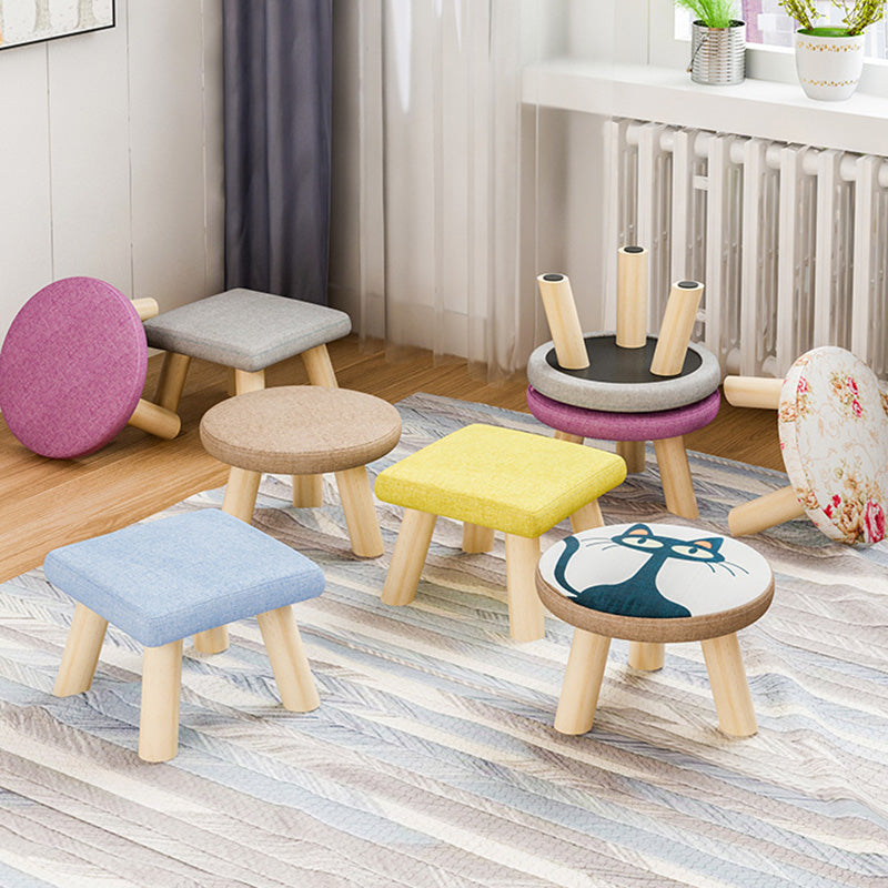 Cotton Linen Ottoman Wood Frame Whole Colored Contemporary Upholstered Ottoman