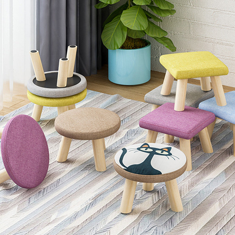Cotton Linen Ottoman Wood Frame Whole Colored Contemporary Upholstered Ottoman