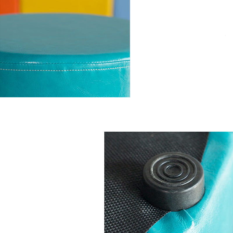 Modern Pouf Ottoman PU Leather Upholstered Solid Color Cylinder Shape Ottoman