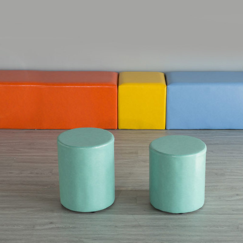 Modern Pouf Ottoman PU Leather Upholstered Solid Color Cylinder Shape Ottoman