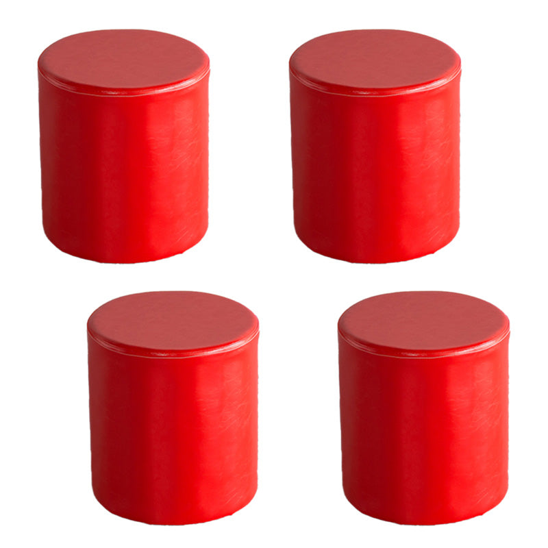 Modern Pouf Ottoman PU Leather Upholstered Solid Color Cylinder Shape Ottoman