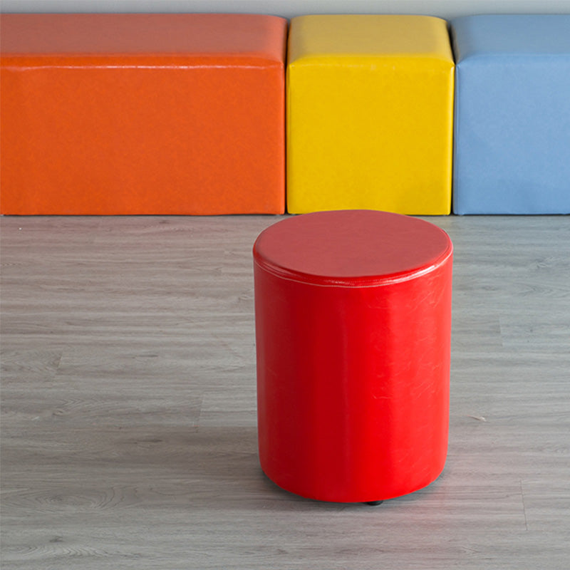 Modern Pouf Ottoman PU Leather Upholstered Solid Color Cylinder Shape Ottoman