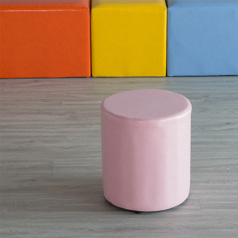 Modern Pouf Ottoman PU Leather Upholstered Solid Color Cylinder Shape Ottoman
