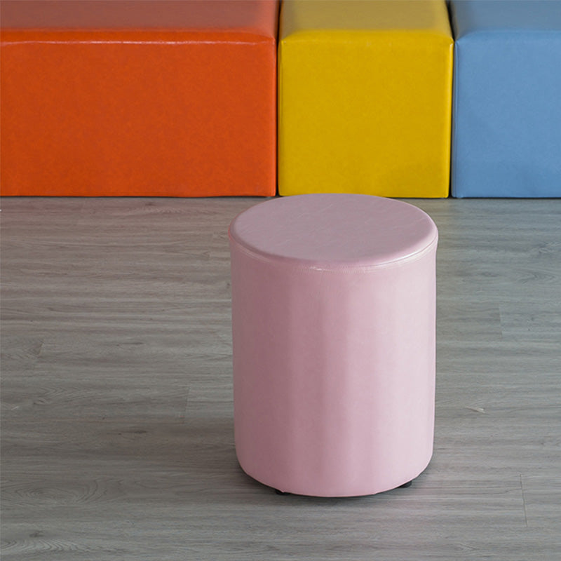 Modern Pouf Ottoman PU Leather Upholstered Solid Color Cylinder Shape Ottoman