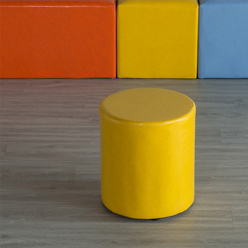 Modern Pouf Ottoman PU Leather Upholstered Solid Color Cylinder Shape Ottoman