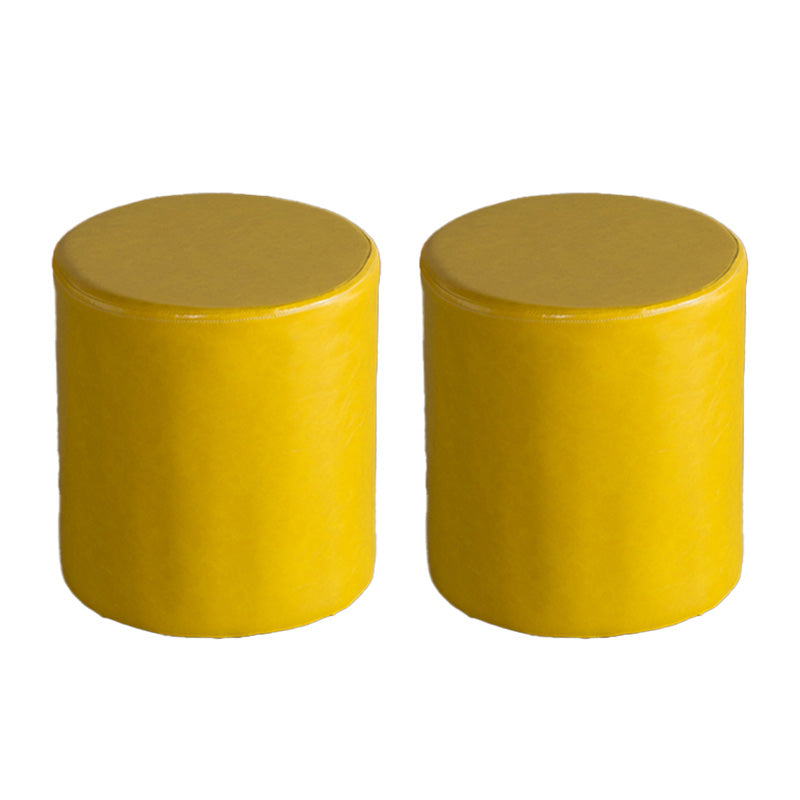 Modern Pouf Ottoman PU Leather Upholstered Solid Color Cylinder Shape Ottoman