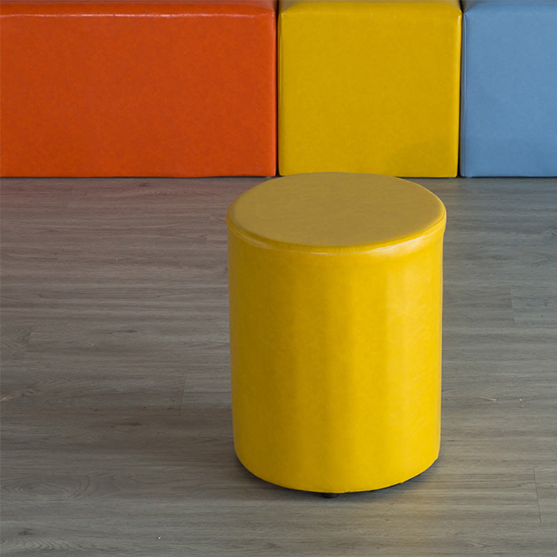 Modern Pouf Ottoman PU Leather Upholstered Solid Color Cylinder Shape Ottoman