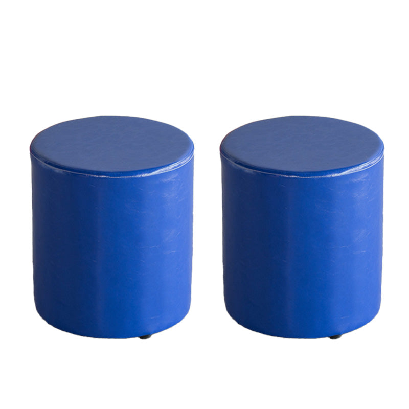 Modern Pouf Ottoman PU Leather Upholstered Solid Color Cylinder Shape Ottoman