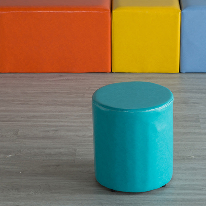 Modern Pouf Ottoman PU Leather Upholstered Solid Color Cylinder Shape Ottoman