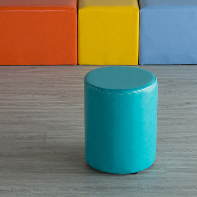 Modern Pouf Ottoman PU Leather Upholstered Solid Color Cylinder Shape Ottoman