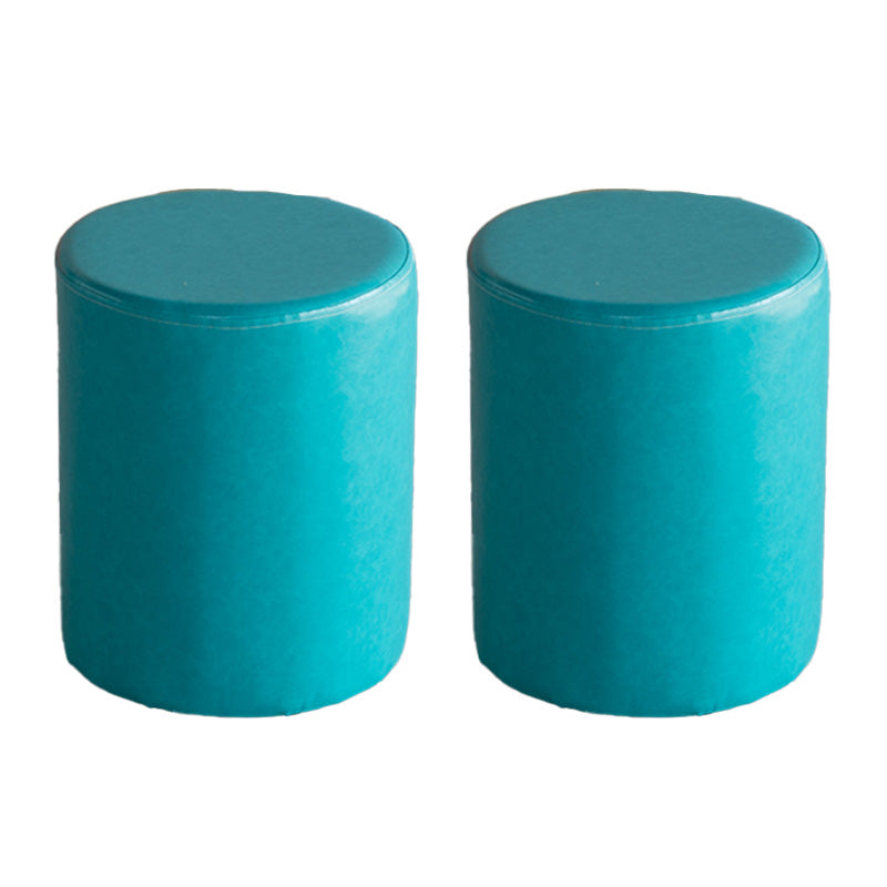 Modern Pouf Ottoman PU Leather Upholstered Solid Color Cylinder Shape Ottoman