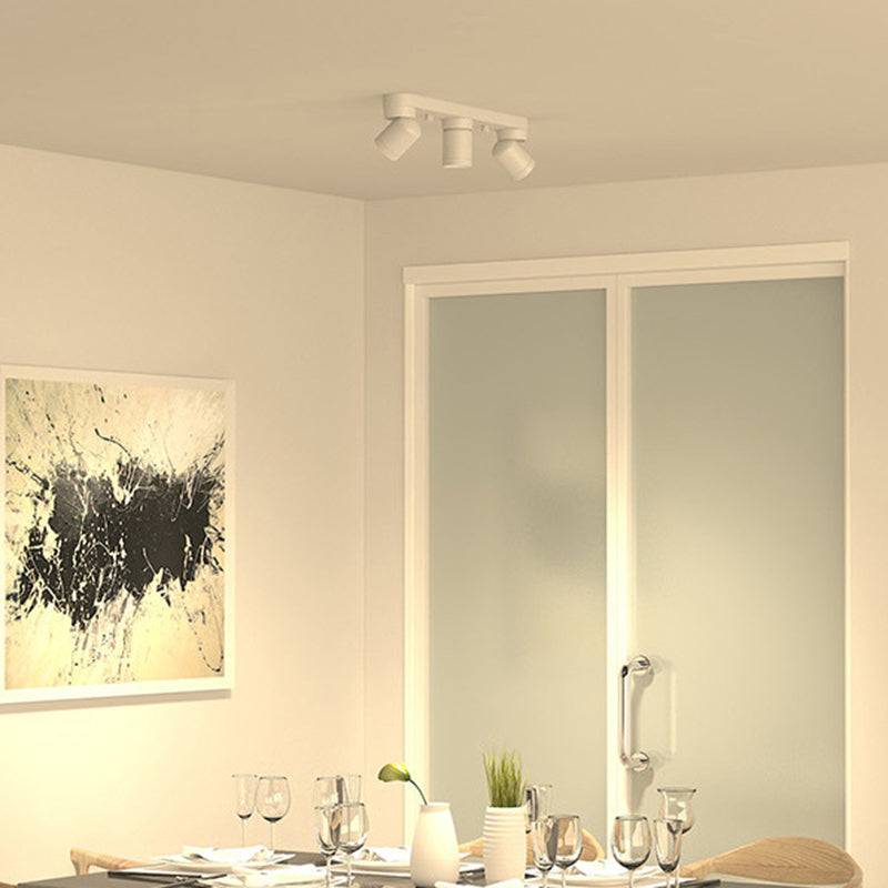 Cylinder Shape Flush Ceiling Lights Modern Style Metal 3 Light Flush Mount in Black/White