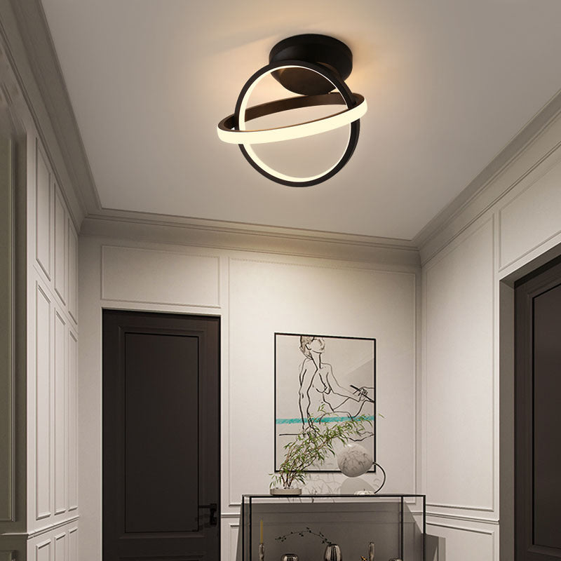 Round Shape Metal Flush Mount Light Modern Style 2 Lights Flush Ceiling Light in Black