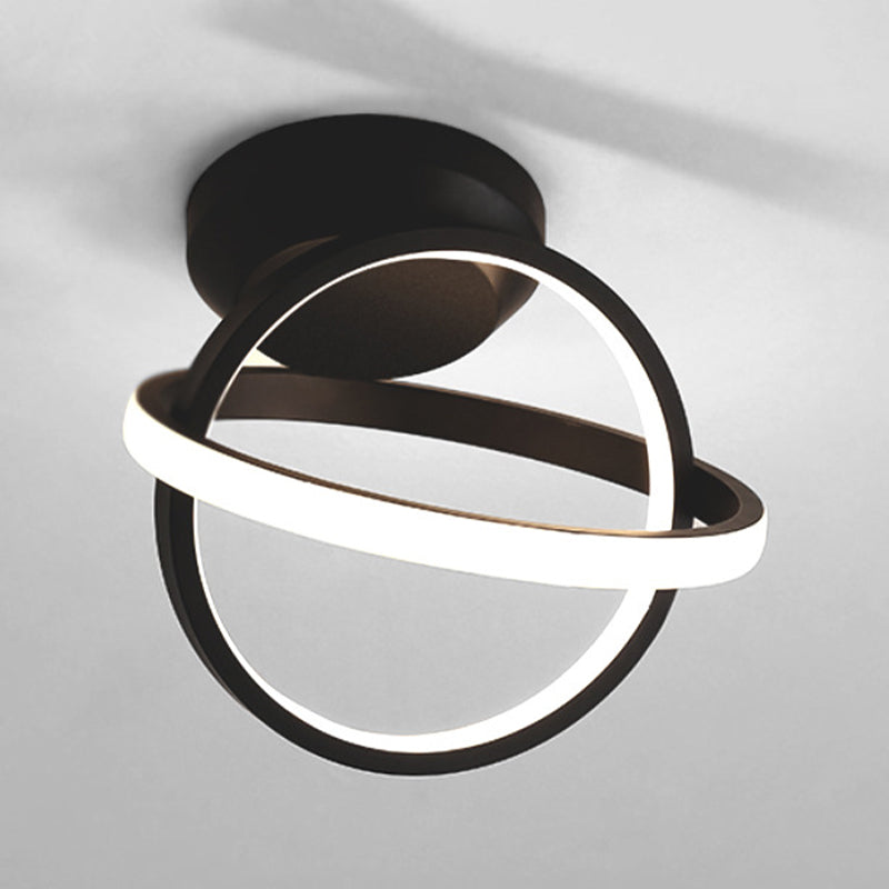 Round Shape Metal Flush Mount Light Modern Style 2 Lights Flush Ceiling Light in Black