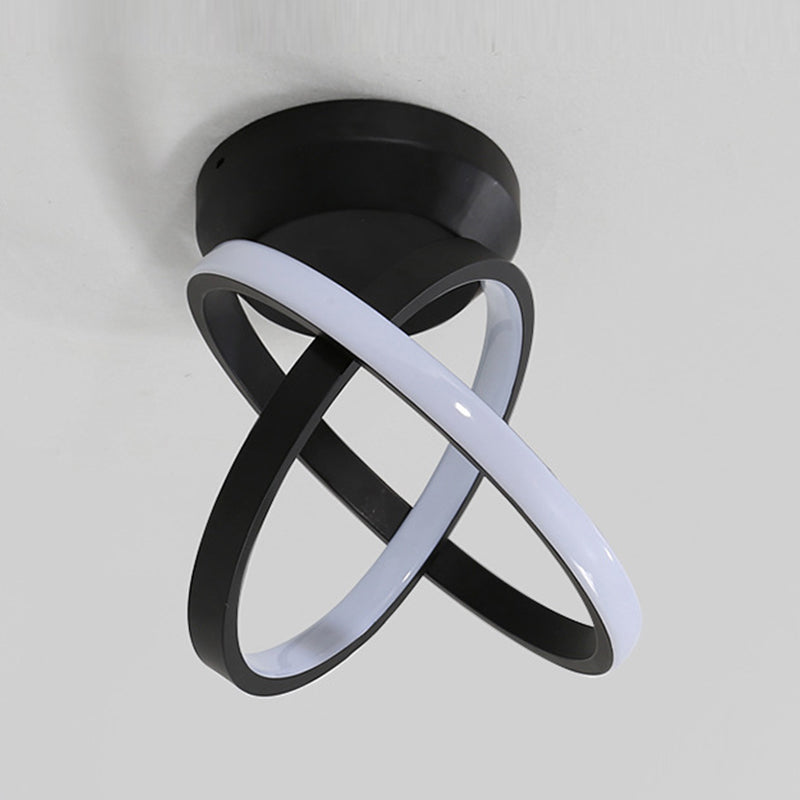 Round Shape Metal Flush Mount Light Modern Style 2 Lights Flush Ceiling Light in Black