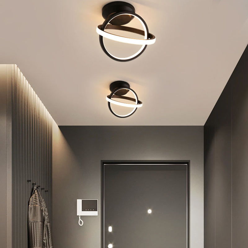 Round Shape Metal Flush Mount Light Modern Style 2 Lights Flush Ceiling Light in Black
