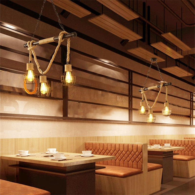 Industrial Island Light Hemp Rope Island Hanging Light with Metal Shade for Dining Room
