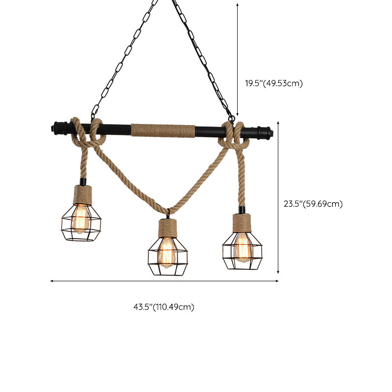 Industrial Island Light Hemp Rope Island Hanging Light with Metal Shade for Dining Room