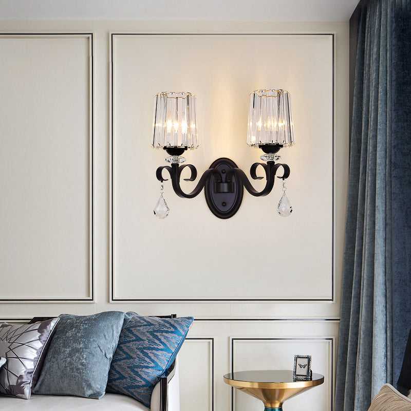 Crystal Geometric Shape Wall Light Modern Style 1/2 Light Wall Light Sconce in Black