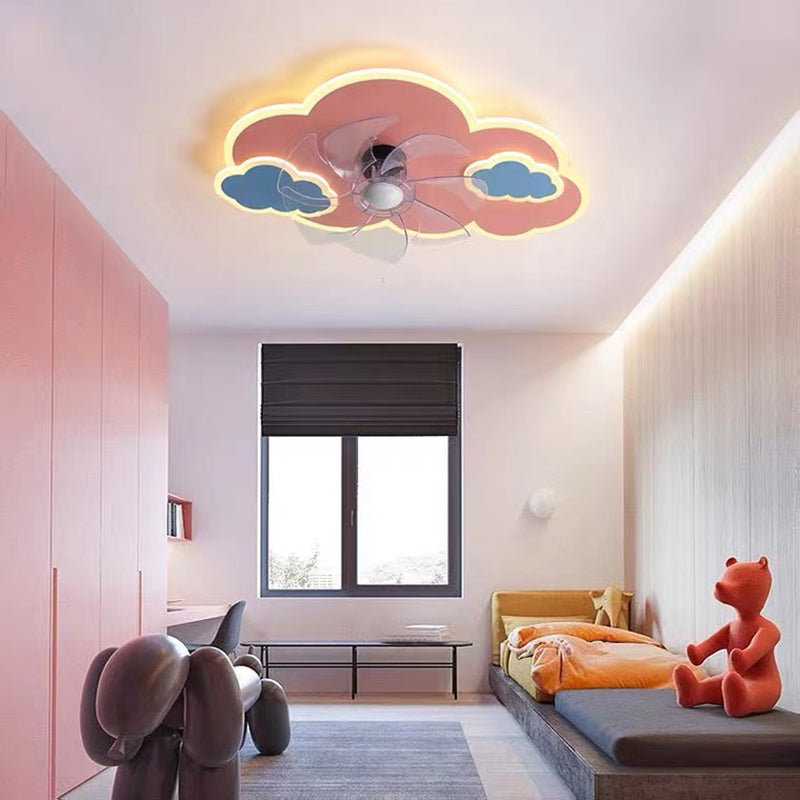 Pink / Blue Fan Mount Light Fixture Kids Style Ceiling Fan Lighting
