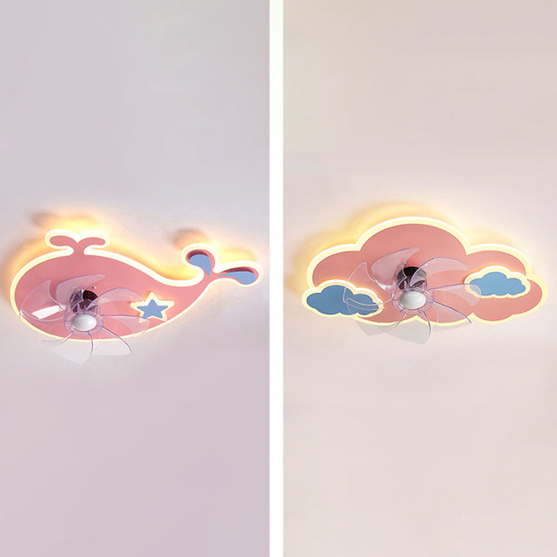Pink / Blue Fan Mount Light Fixture Kids Style Ceiling Fan Lighting