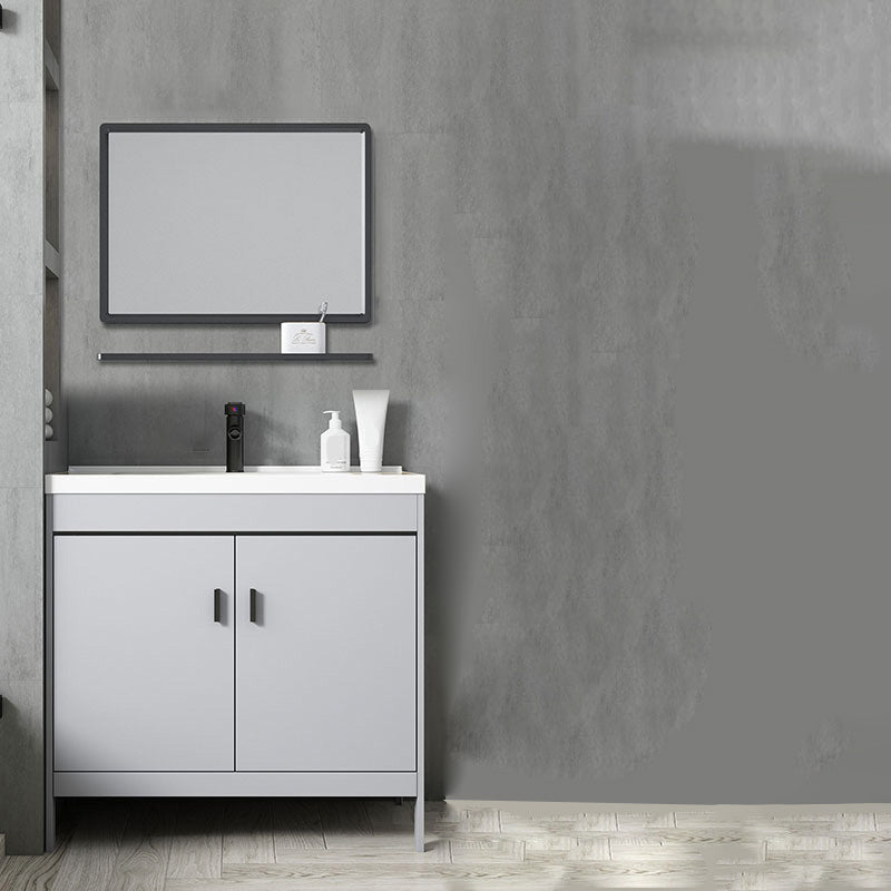 Contemporary Sink Vanity Freestanding Mirror Cabinet Open Console with Sink Set