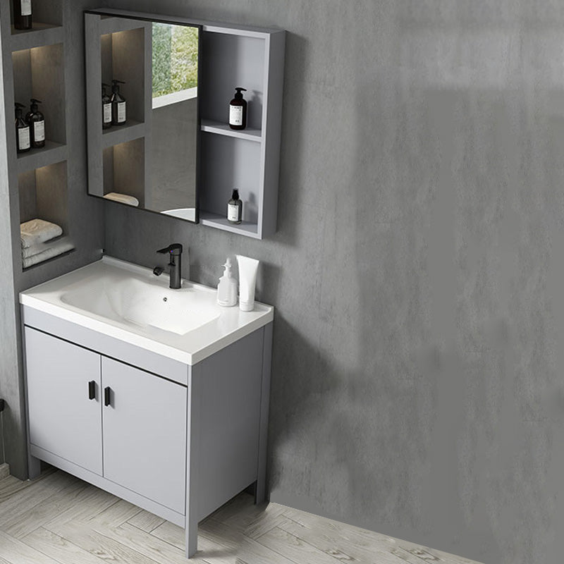Contemporary Sink Vanity Freestanding Mirror Cabinet Open Console with Sink Set