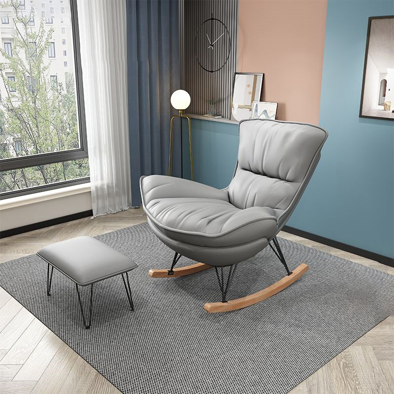 Modern Rocking Chair Pure Color Rocking Chair with Dark Legs Ottoman