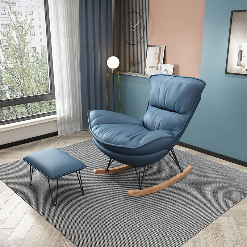 Modern Rocking Chair Pure Color Rocking Chair with Dark Legs Ottoman