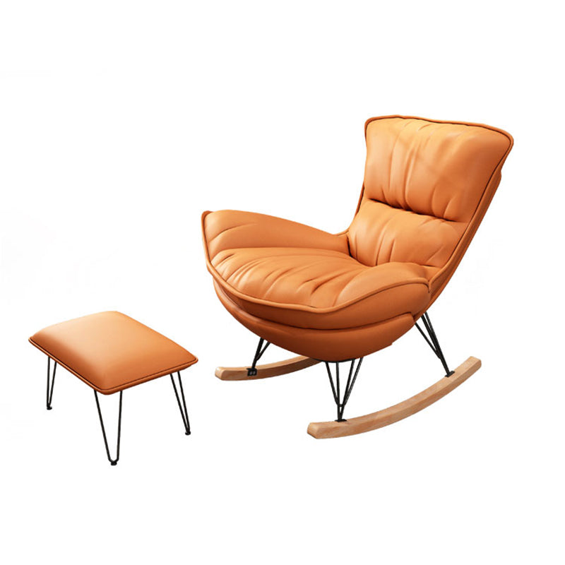 Modern Rocking Chair Pure Color Rocking Chair with Dark Legs Ottoman