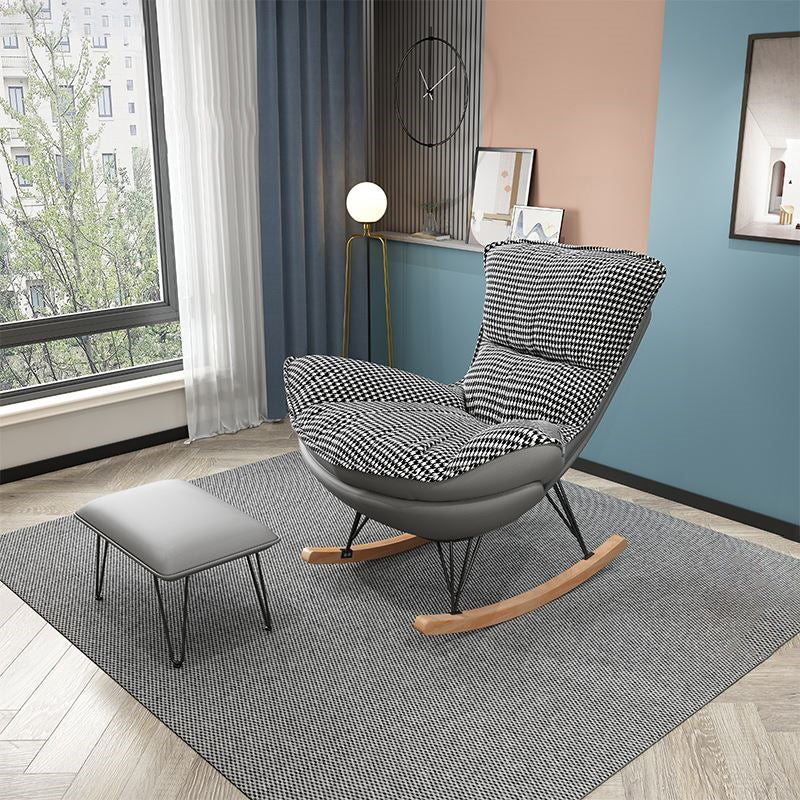 Modern Rocking Chair Pure Color Rocking Chair with Dark Legs Ottoman