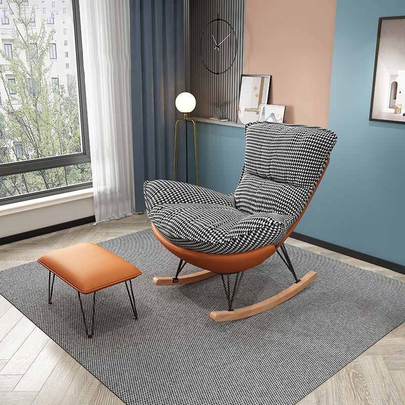 Modern Rocking Chair Pure Color Rocking Chair with Dark Legs Ottoman