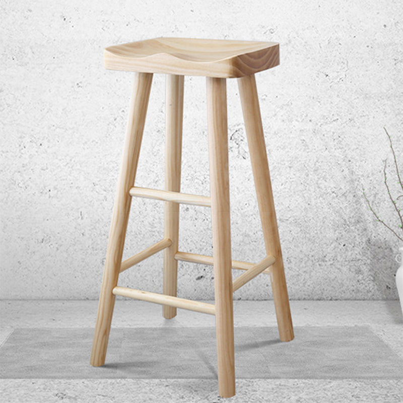 Industrial Backless Armless Counter Stool Pine Wood Bar Stool with Pedal for Milk Tea Shop