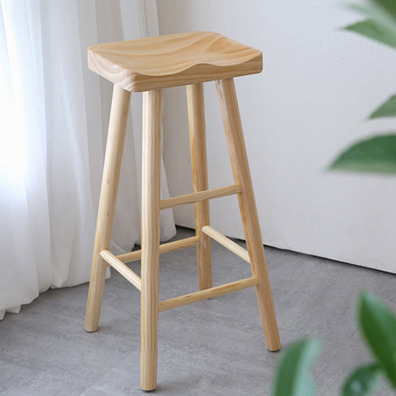 Industrial Backless Armless Counter Stool Pine Wood Bar Stool with Pedal for Milk Tea Shop