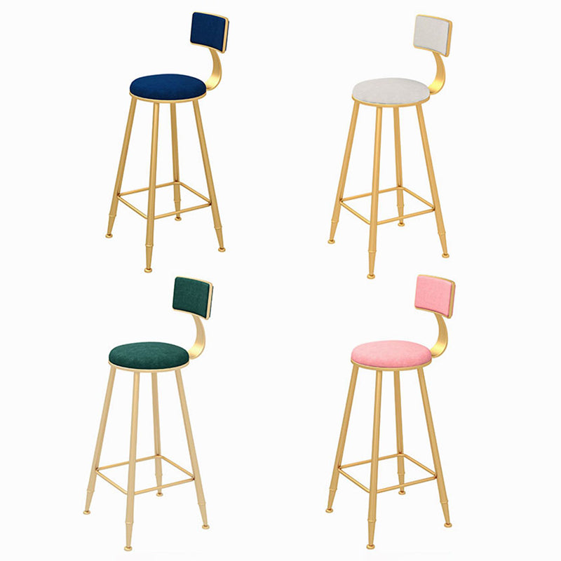 Glam Backrest Bar Stool Gold Metal Dining Stool with Cushion