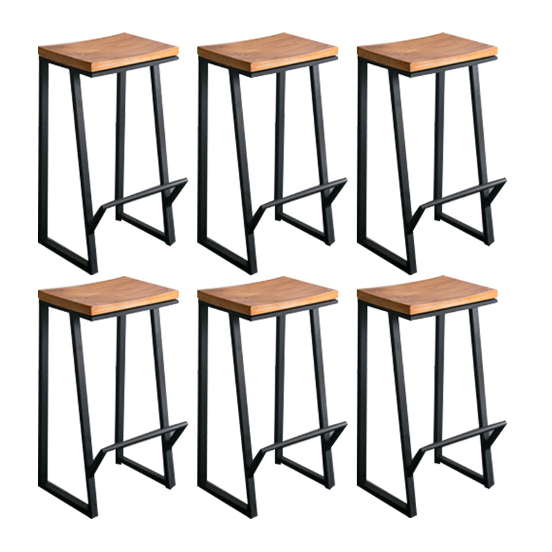 Contemporary Armless Bar Stools Solid Wood Barstool with Footrest