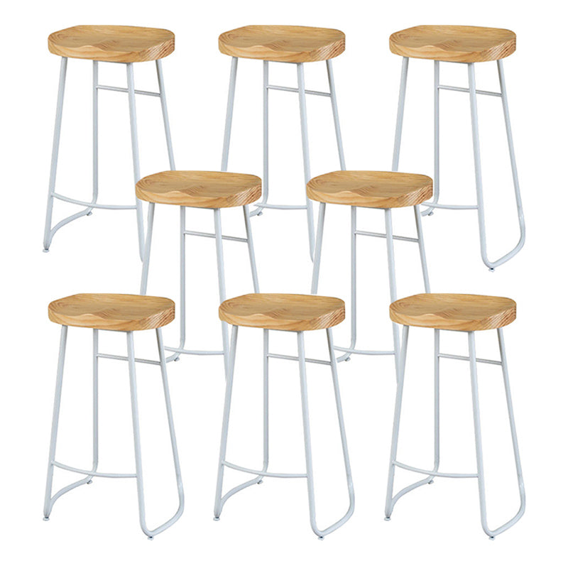 Contemporary Bar Stool Solid Wood Barstool with White Metal Legs