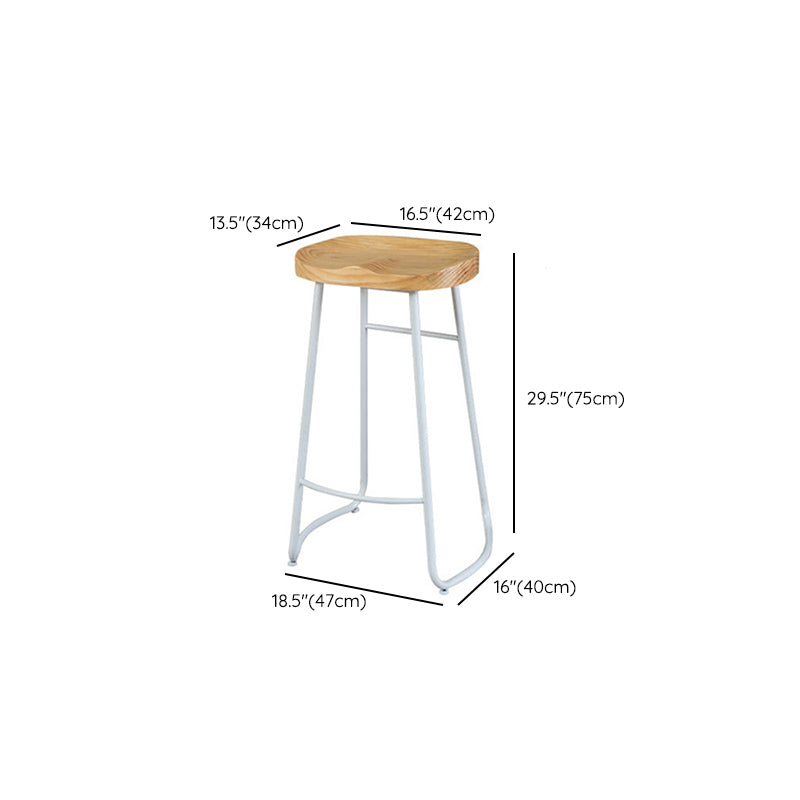 Contemporary Bar Stool Solid Wood Barstool with White Metal Legs