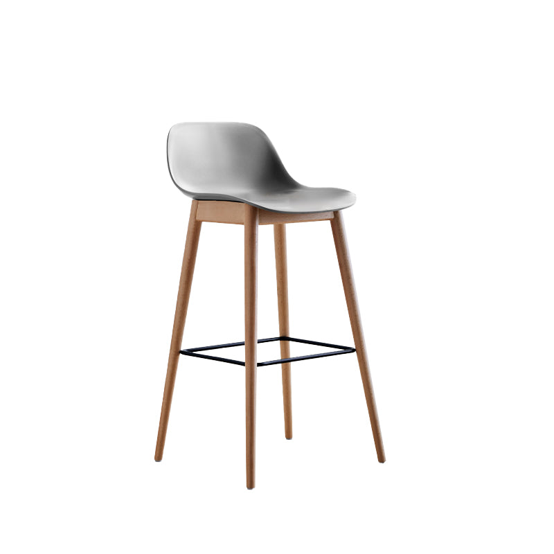 Scandinavian Low Back Armless Bar Stool Beech Solid Wood and Plastic Bar Stool