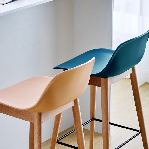 Scandinavian Low Back Armless Bar Stool Beech Solid Wood and Plastic Bar Stool