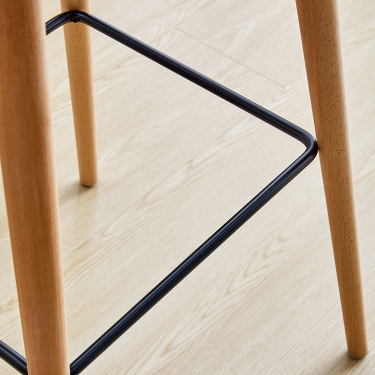 Scandinavian Low Back Armless Bar Stool Beech Solid Wood and Plastic Bar Stool