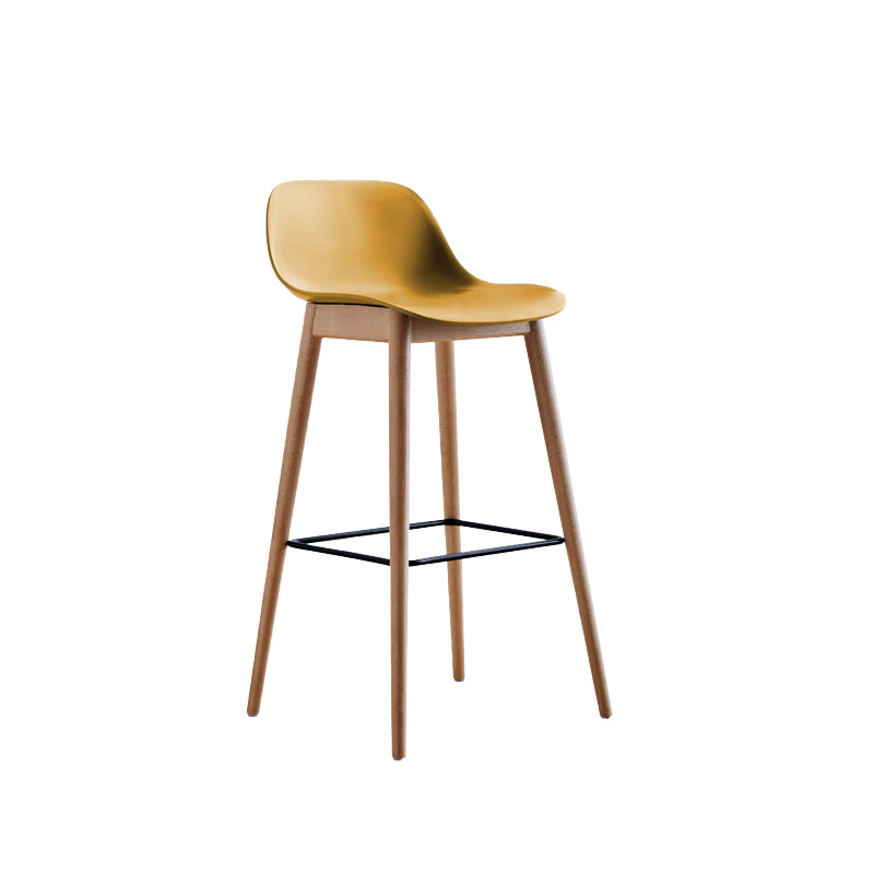 Scandinavian Low Back Armless Bar Stool Beech Solid Wood and Plastic Bar Stool