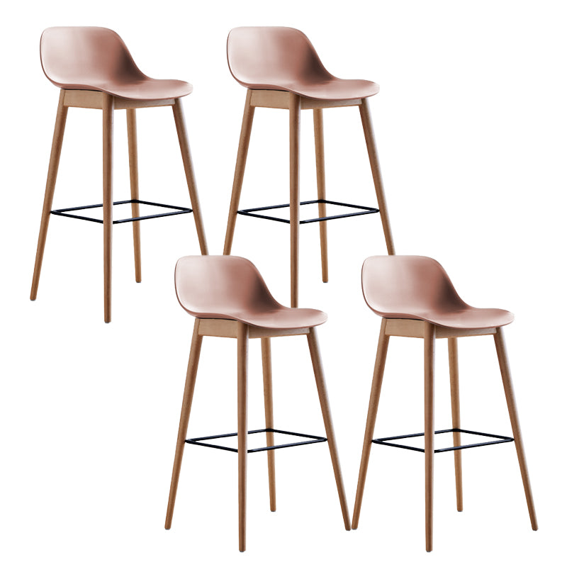 Scandinavian Low Back Armless Bar Stool Beech Solid Wood and Plastic Bar Stool